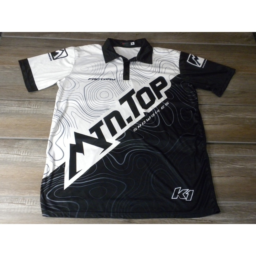 K1 Race Gear Polo Shirt Jersey XL Black White Mtn Top Snow Bikes Performance